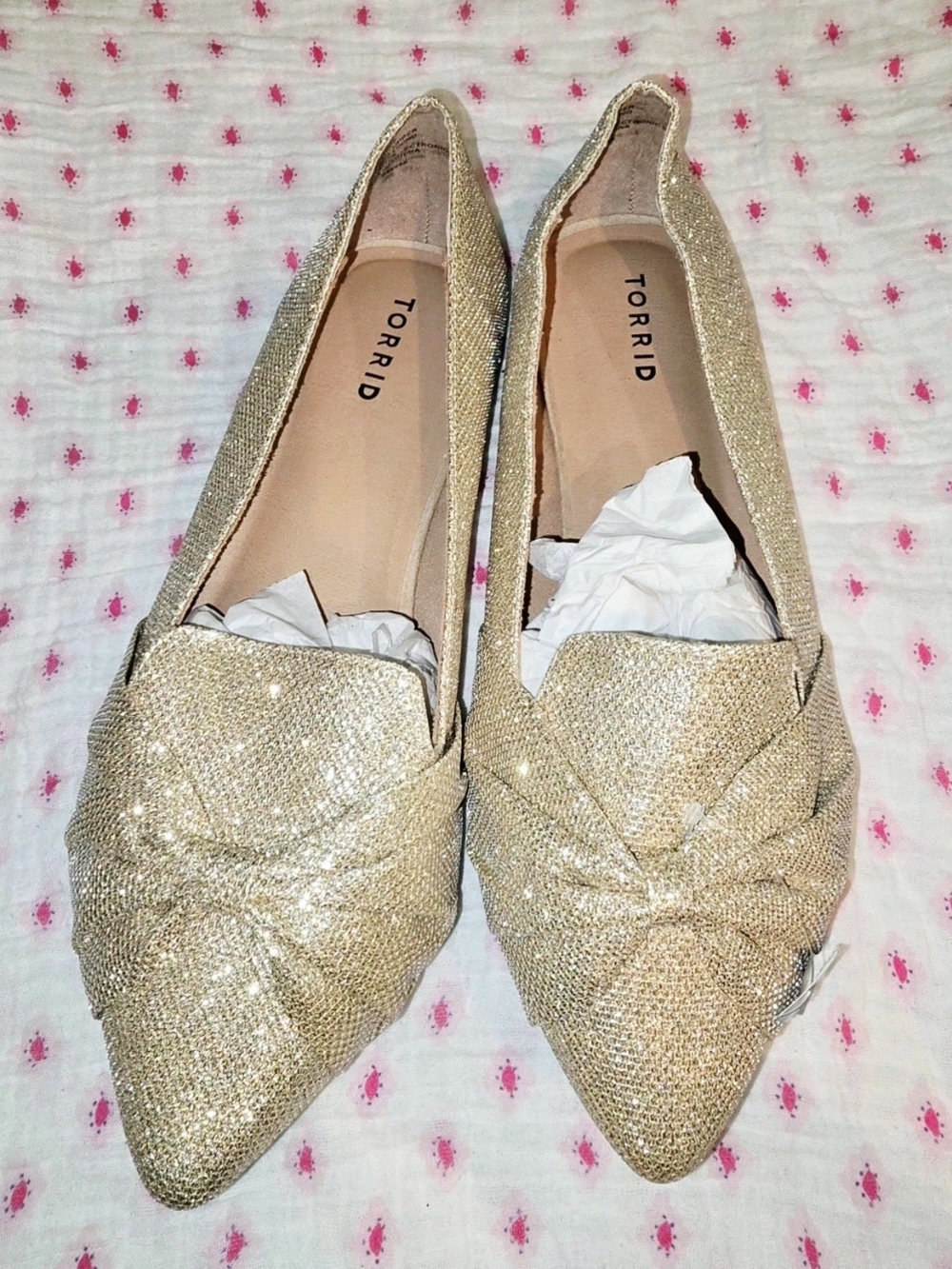 torrid Gold Glitter Pointed-Toe Knot Flats